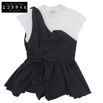 Alexander McQueen アレキサンダーマックイーン 美品 アシンメトリー レイヤード カットソー ブラウス ブラック×ホワイト 40 707098 トップス 40