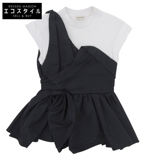 Alexander McQueen アレキサンダーマックイーン 美品 アシンメトリー レイヤード カットソー ブラウス ブラック×ホワイト 40 707098 トップス 40