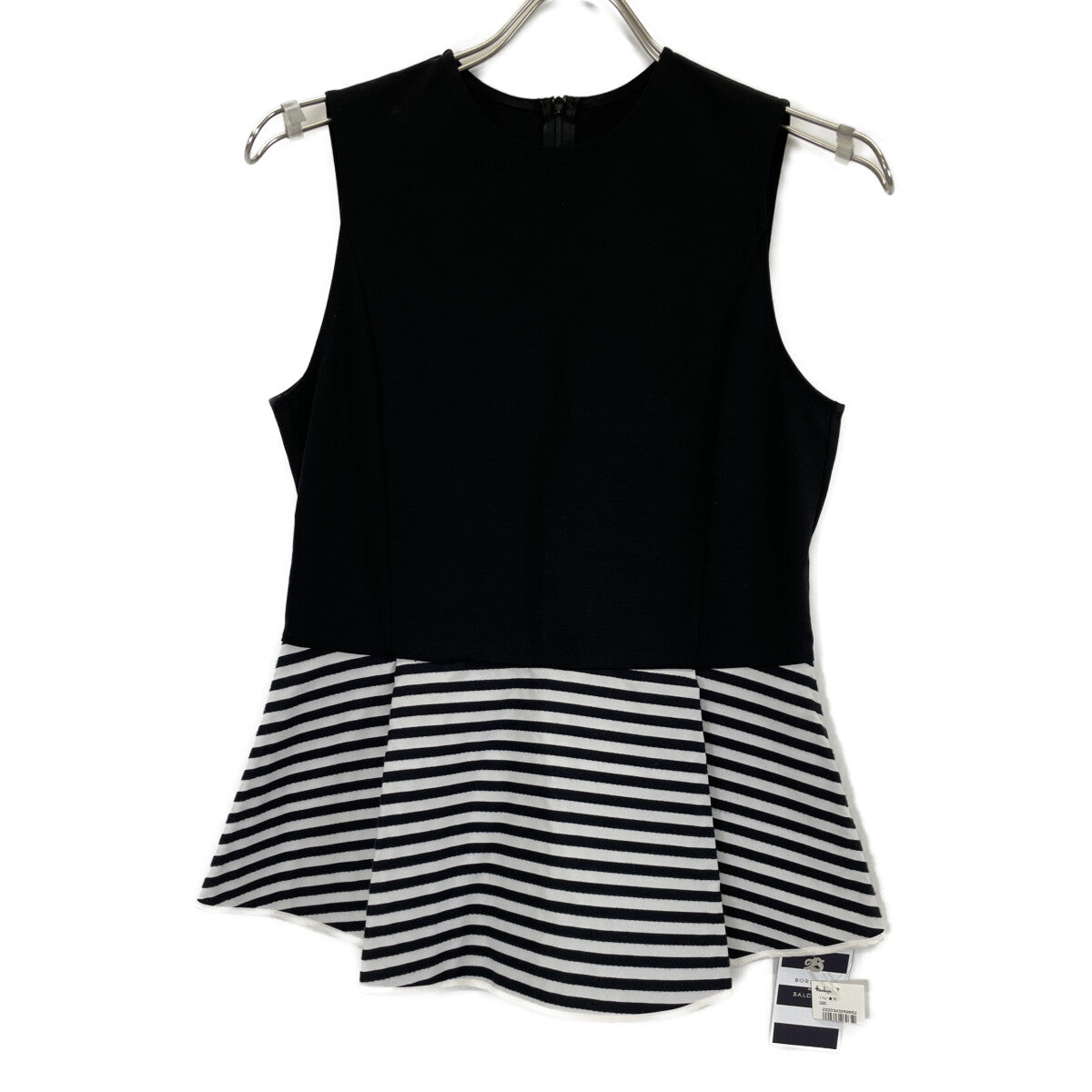 BORDERS at BALCONY ボーダーズアットバルコニー BD2211-2D-15 ﾌﾞﾗｯｸ ﾎﾞｰﾀﾞｰﾍﾟﾌﾟﾗﾑｶｯﾄｿｰ トップス 36