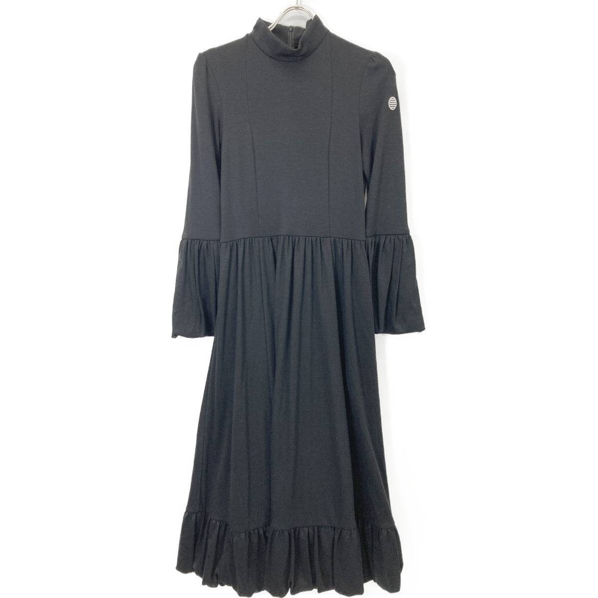 BORDERS at BALCONY ボーダーズアットバルコニー BD2121-2K-20 ﾌﾞﾗｯｸ ﾊﾟｯﾁ付きﾌﾚｱｽﾘｰﾌﾞﾏｷｼﾜﾝﾋﾟｰｽ ワンピース 38