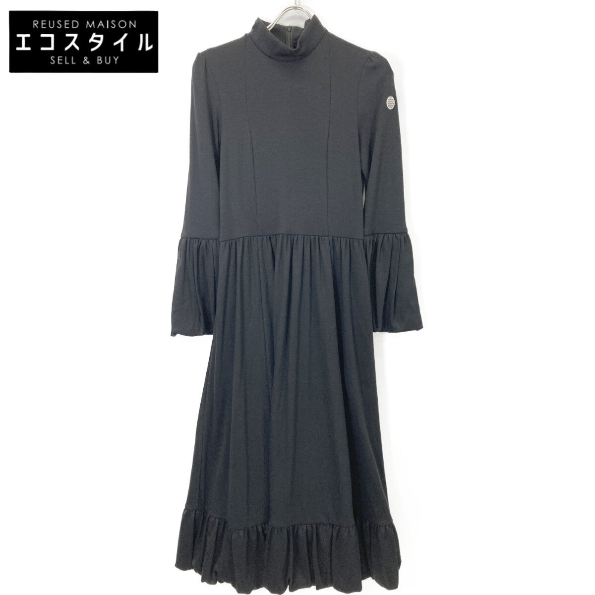 BORDERS at BALCONY ボーダーズアットバルコニー BD2121-2K-20 ﾌﾞﾗｯｸ ﾊﾟｯﾁ付きﾌﾚｱｽﾘｰﾌﾞﾏｷｼﾜﾝﾋﾟｰｽ ワンピース 38