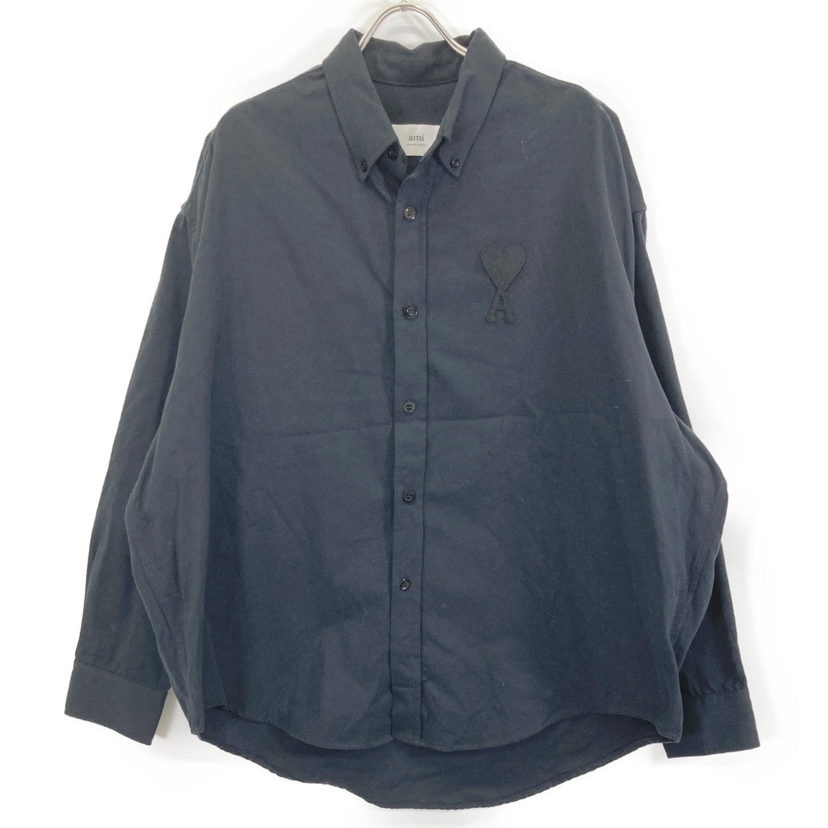 AMI PARIS アミパリス USH124.418 ﾌﾞﾗｯｸ ﾊｰﾄﾛｺﾞ刺繍長袖ｼｬﾂ トップス 44