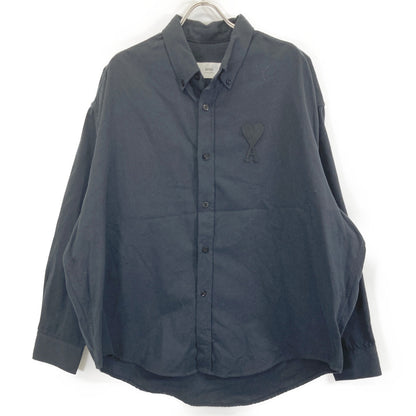 AMI PARIS アミパリス USH124.418 ﾌﾞﾗｯｸ ﾊｰﾄﾛｺﾞ刺繍長袖ｼｬﾂ トップス 44