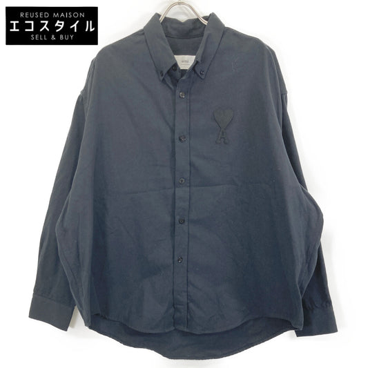 AMI PARIS アミパリス USH124.418 ﾌﾞﾗｯｸ ﾊｰﾄﾛｺﾞ刺繍長袖ｼｬﾂ トップス 44