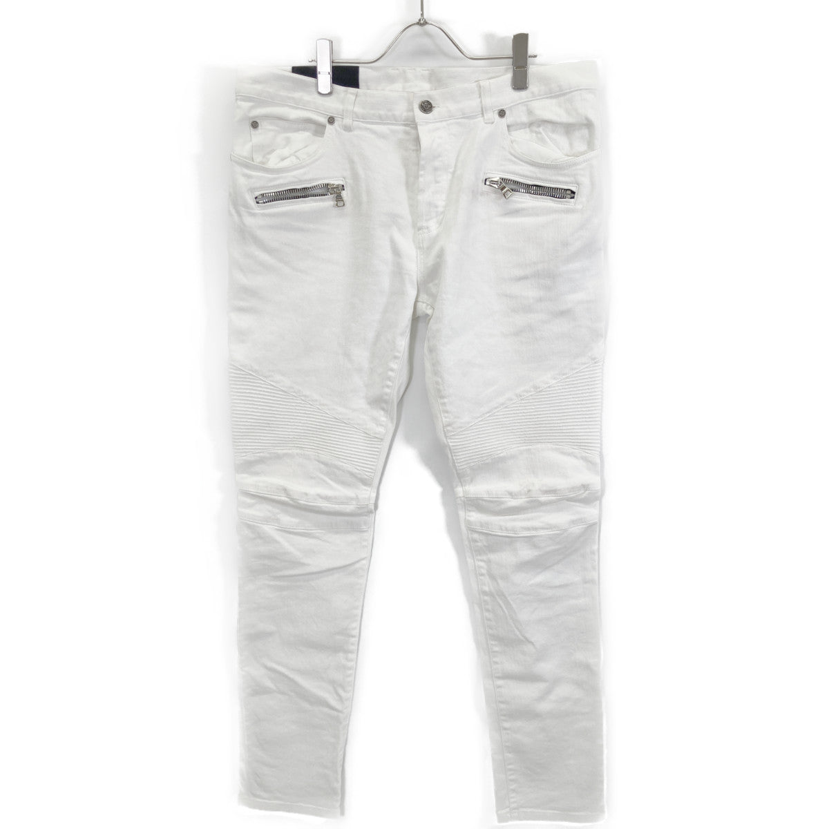 BALMAIN バルマン ﾎﾜｲﾄ ｽﾘﾑ ﾊﾞｲｶｰ ﾎﾞﾀﾝﾌﾗｲﾃﾞﾆﾑﾊﾟﾝﾂ ボトムス 36