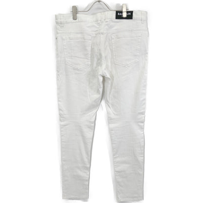 BALMAIN バルマン ﾎﾜｲﾄ ｽﾘﾑ ﾊﾞｲｶｰ ﾎﾞﾀﾝﾌﾗｲﾃﾞﾆﾑﾊﾟﾝﾂ ボトムス 36