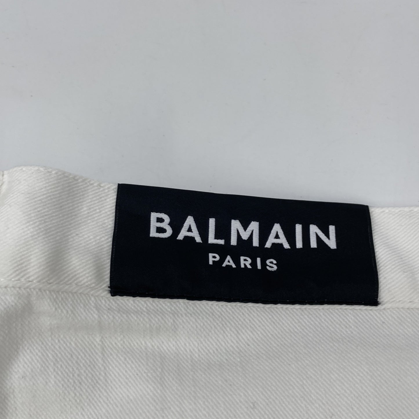 BALMAIN バルマン ﾎﾜｲﾄ ｽﾘﾑ ﾊﾞｲｶｰ ﾎﾞﾀﾝﾌﾗｲﾃﾞﾆﾑﾊﾟﾝﾂ ボトムス 36