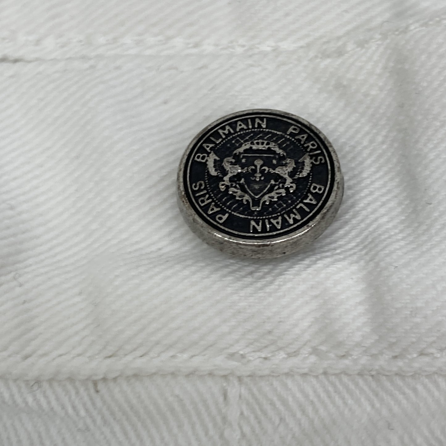 BALMAIN バルマン ﾎﾜｲﾄ ｽﾘﾑ ﾊﾞｲｶｰ ﾎﾞﾀﾝﾌﾗｲﾃﾞﾆﾑﾊﾟﾝﾂ ボトムス 36