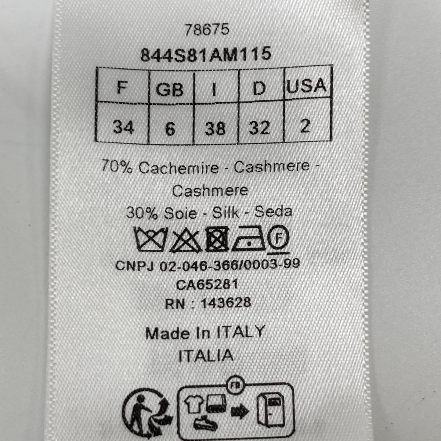 Christian Dior クリスチャンディオール 844S81AM115 ﾍﾞｰｼﾞｭ ｶｼﾐﾔｼﾙｸ BEE刺繍 ｸﾙｰﾈｯｸﾆｯﾄ トップス 34