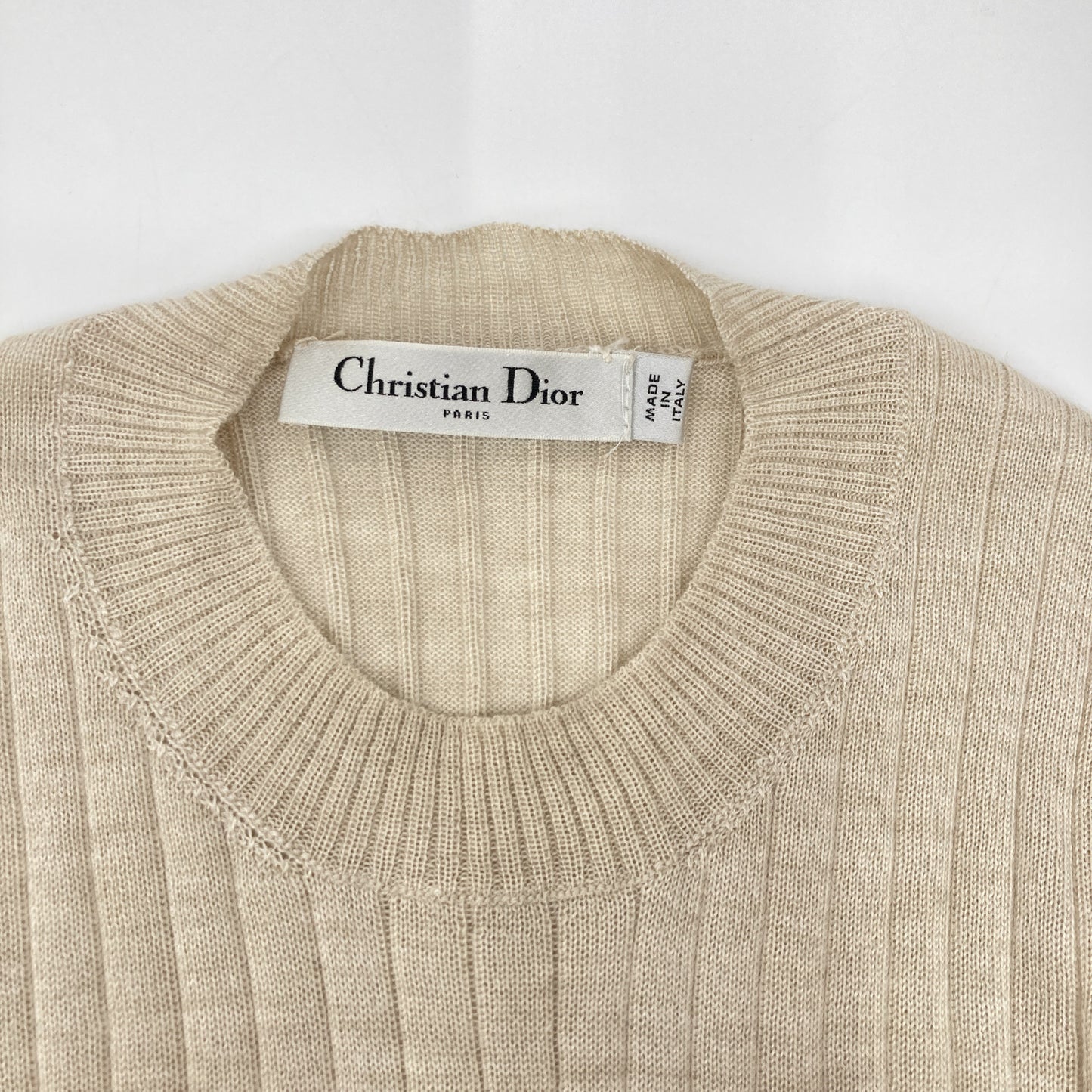 Christian Dior クリスチャンディオール 844S81AM115 ﾍﾞｰｼﾞｭ ｶｼﾐﾔｼﾙｸ BEE刺繍 ｸﾙｰﾈｯｸﾆｯﾄ トップス 34