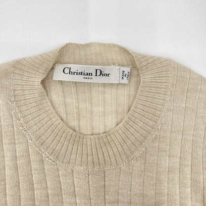 Christian Dior クリスチャンディオール 844S81AM115 ﾍﾞｰｼﾞｭ ｶｼﾐﾔｼﾙｸ BEE刺繍 ｸﾙｰﾈｯｸﾆｯﾄ トップス 34