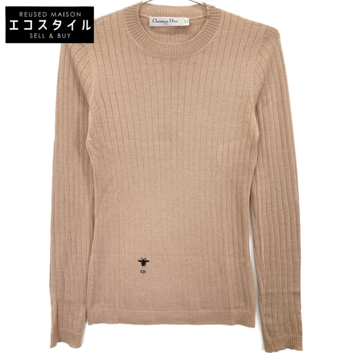 Christian Dior クリスチャンディオール 844S81AM115 ﾌﾞﾗｳﾝ ｶｼﾐﾔｼﾙｸ BEE刺繍 ｸﾙｰﾈｯｸﾆｯﾄ トップス 34