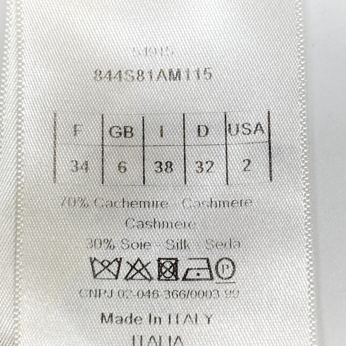 Christian Dior クリスチャンディオール 844S81AM115 ﾌﾞﾗｳﾝ ｶｼﾐﾔｼﾙｸ BEE刺繍 ｸﾙｰﾈｯｸﾆｯﾄ トップス 34