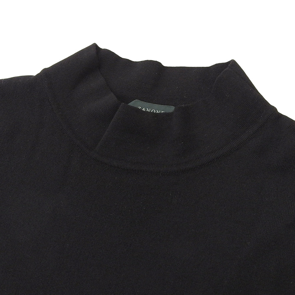ZANONE ザノーネ 美品 ウール×ナイロン モックネック ハイゲージニットソー トップス メンズ 黒 ブラック 48 811965 Z0290 トップス 48