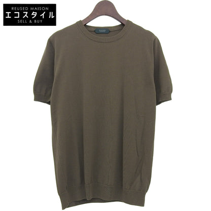 ZANONE ザノーネ 未使用 コットン クルーネック ショートスリーブ リブニットソー トップス メンズ カーキ 48 812109 ZY318 トップス 48