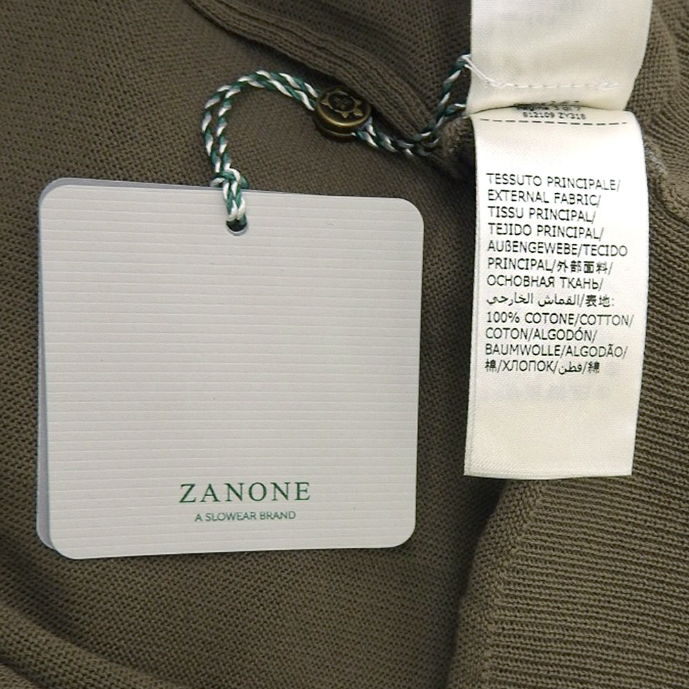 ZANONE ザノーネ 未使用 コットン クルーネック ショートスリーブ リブニットソー トップス メンズ カーキ 48 812109 ZY318 トップス 48