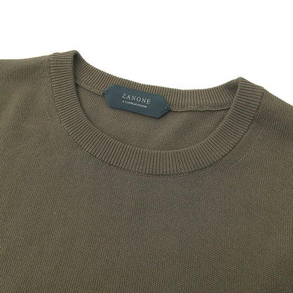 ZANONE ザノーネ 未使用 コットン クルーネック ショートスリーブ リブニットソー トップス メンズ カーキ 48 812109 ZY318 トップス 48