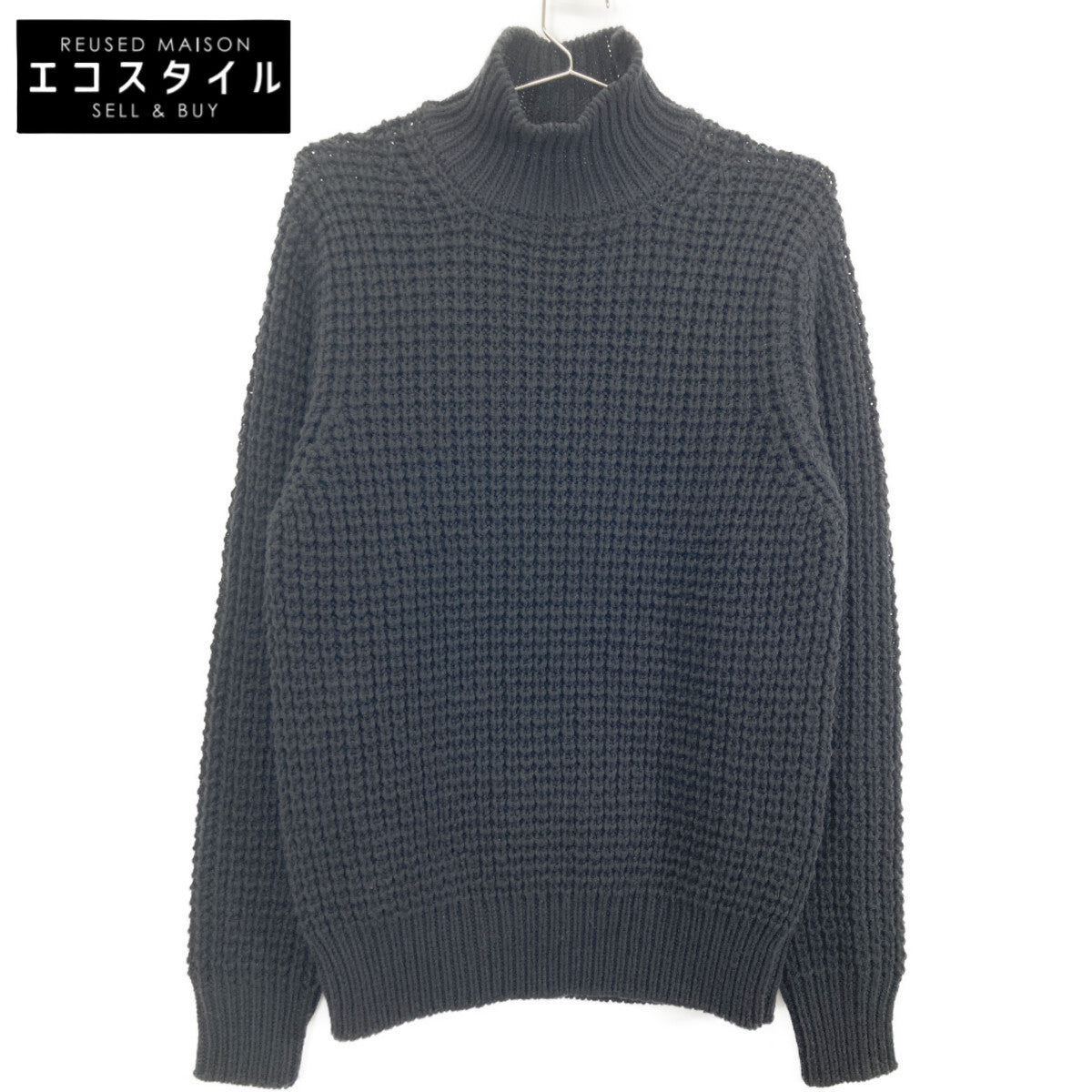 St.moritz サンモリッツ ﾌﾞﾗｯｸ ｴｸｽﾄﾗﾌｧｲﾝﾒﾘﾉｳｰﾙ ﾊｲﾈｯｸ ﾜｯﾌﾙﾆｯﾄﾌﾟﾙｵｰﾊﾞｰ トップス 48