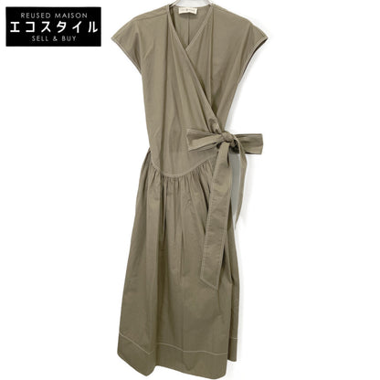 Tory Burch トリーバーチ ｶｰｷ ﾉｰｽﾘｰﾌﾞﾍﾞﾙﾄ ﾗｯﾌﾟｷﾞｬｻﾞｰﾄﾞﾚｽﾜﾝﾋﾟｰｽ ワンピース O