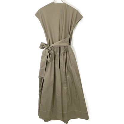 Tory Burch トリーバーチ ｶｰｷ ﾉｰｽﾘｰﾌﾞﾍﾞﾙﾄ ﾗｯﾌﾟｷﾞｬｻﾞｰﾄﾞﾚｽﾜﾝﾋﾟｰｽ ワンピース O