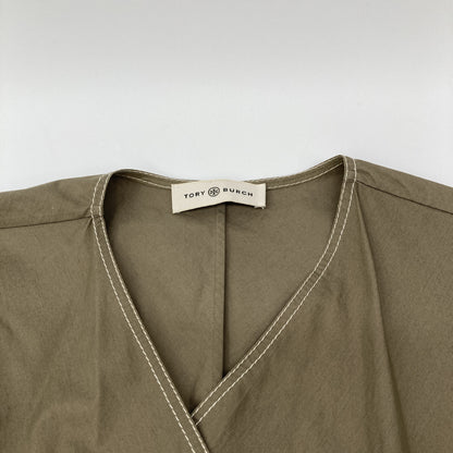 Tory Burch トリーバーチ ｶｰｷ ﾉｰｽﾘｰﾌﾞﾍﾞﾙﾄ ﾗｯﾌﾟｷﾞｬｻﾞｰﾄﾞﾚｽﾜﾝﾋﾟｰｽ ワンピース O