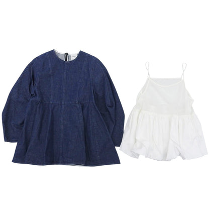 shirocon シロコン 美品 コットン バルーンキャミソール付き origamiデニムブラウス トップス インディゴ ホワイト 36 SC21-24005SP トップス 36