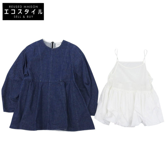 shirocon シロコン 美品 コットン バルーンキャミソール付き origamiデニムブラウス トップス インディゴ ホワイト 36 SC21-24005SP トップス 36