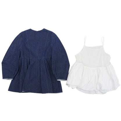 shirocon シロコン 美品 コットン バルーンキャミソール付き origamiデニムブラウス トップス インディゴ ホワイト 36 SC21-24005SP トップス 36