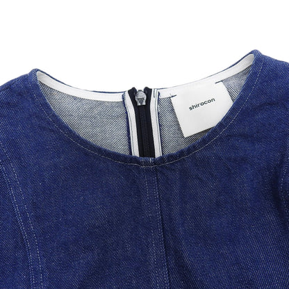 shirocon シロコン 美品 コットン バルーンキャミソール付き origamiデニムブラウス トップス インディゴ ホワイト 36 SC21-24005SP トップス 36