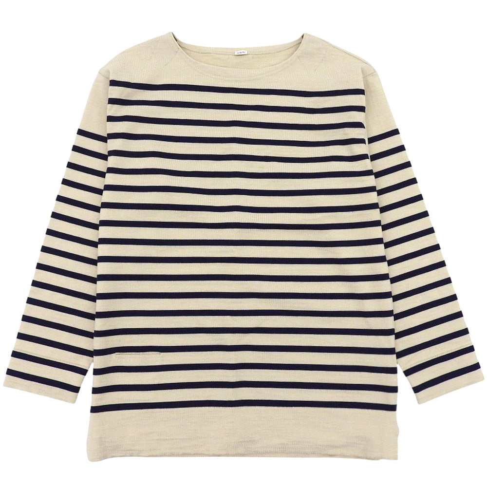 45R フォーティファイブ アール 美品 生成りベース USモーニットソーの908バスクTシャツ トップス ベージュ×ネイビー 3 50980173 トップス 3