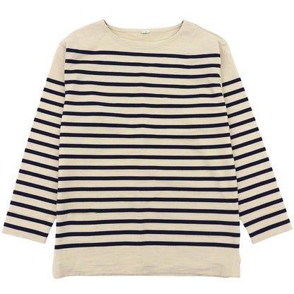 45R フォーティファイブ アール 美品 生成りベース USモーニットソーの908バスクTシャツ トップス ベージュ×ネイビー 3 50980173 トップス 3