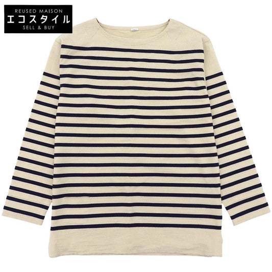 45R フォーティファイブ アール 美品 生成りベース USモーニットソーの908バスクTシャツ トップス ベージュ×ネイビー 3 50980173 トップス 3