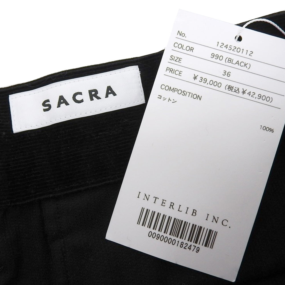 SACRA サクラ 新品同様 FINX CORDUROY PANTS/フィンクスコーデュロイパンツ コットン100％ ボトムス レディース ブラック 36 ボトムス 36