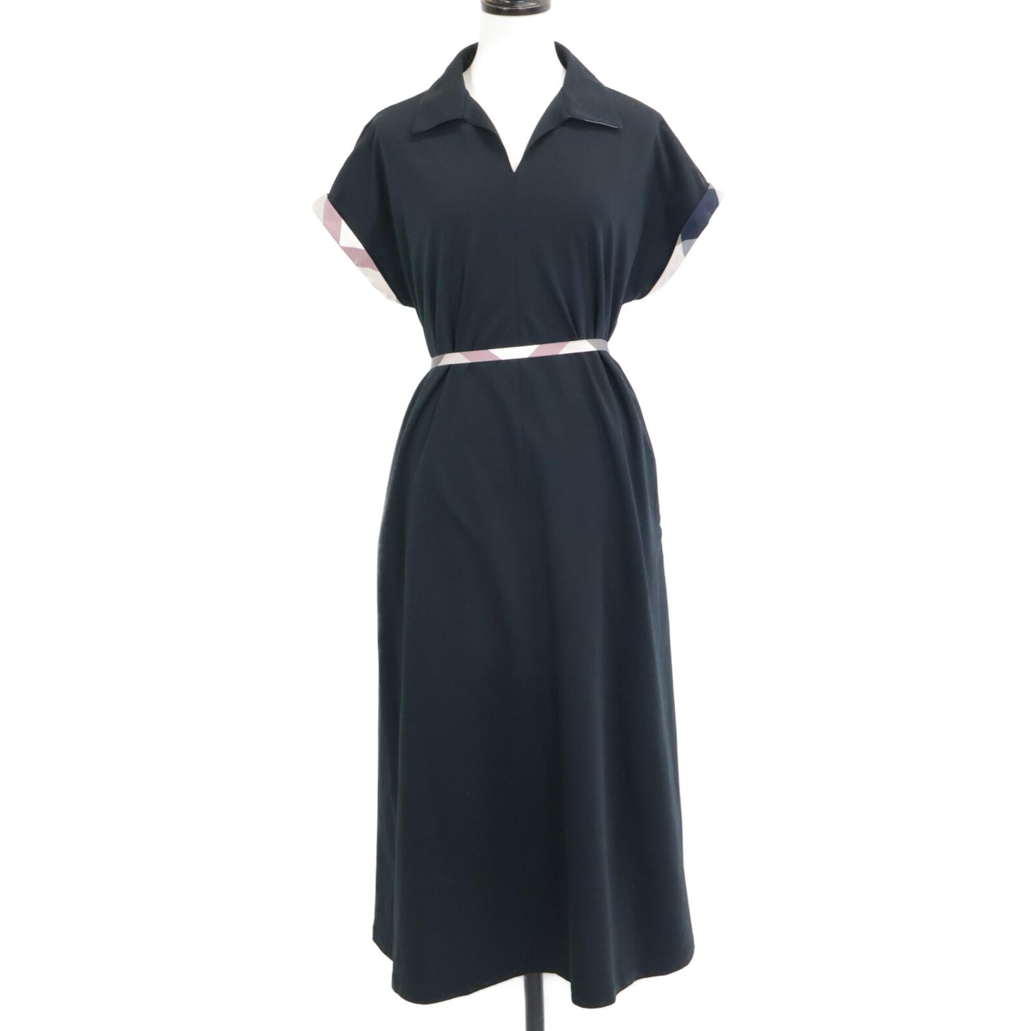 BLUE LABEL CRESTBRIDGE ブルーレーベルクレストブリッジ 25年製 ﾌﾞﾗｯｸ ｺﾝﾊﾟｸﾄﾎﾟﾝﾁｶﾗｰﾈｯｸﾄﾞﾚｽ ワンピース 36