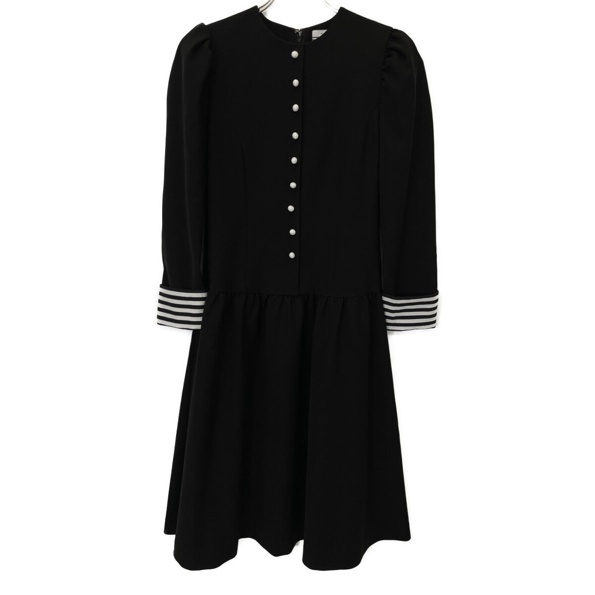 BORDERS at BALCONY ボーダーズアットバルコニー BD2221-3E-06 ﾌﾞﾗｯｸ BORDER CUFF TWILL ﾘﾀｯﾁﾌﾞﾙｽﾘｰﾌﾞﾜﾝﾋﾟｰｽ ワンピース 34