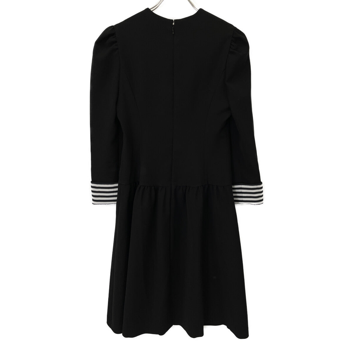 BORDERS at BALCONY ボーダーズアットバルコニー BD2221-3E-06 ﾌﾞﾗｯｸ BORDER CUFF TWILL ﾘﾀｯﾁﾌﾞﾙｽﾘｰﾌﾞﾜﾝﾋﾟｰｽ ワンピース 34