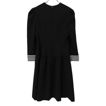 BORDERS at BALCONY ボーダーズアットバルコニー BD2221-3E-06 ﾌﾞﾗｯｸ BORDER CUFF TWILL ﾘﾀｯﾁﾌﾞﾙｽﾘｰﾌﾞﾜﾝﾋﾟｰｽ ワンピース 34