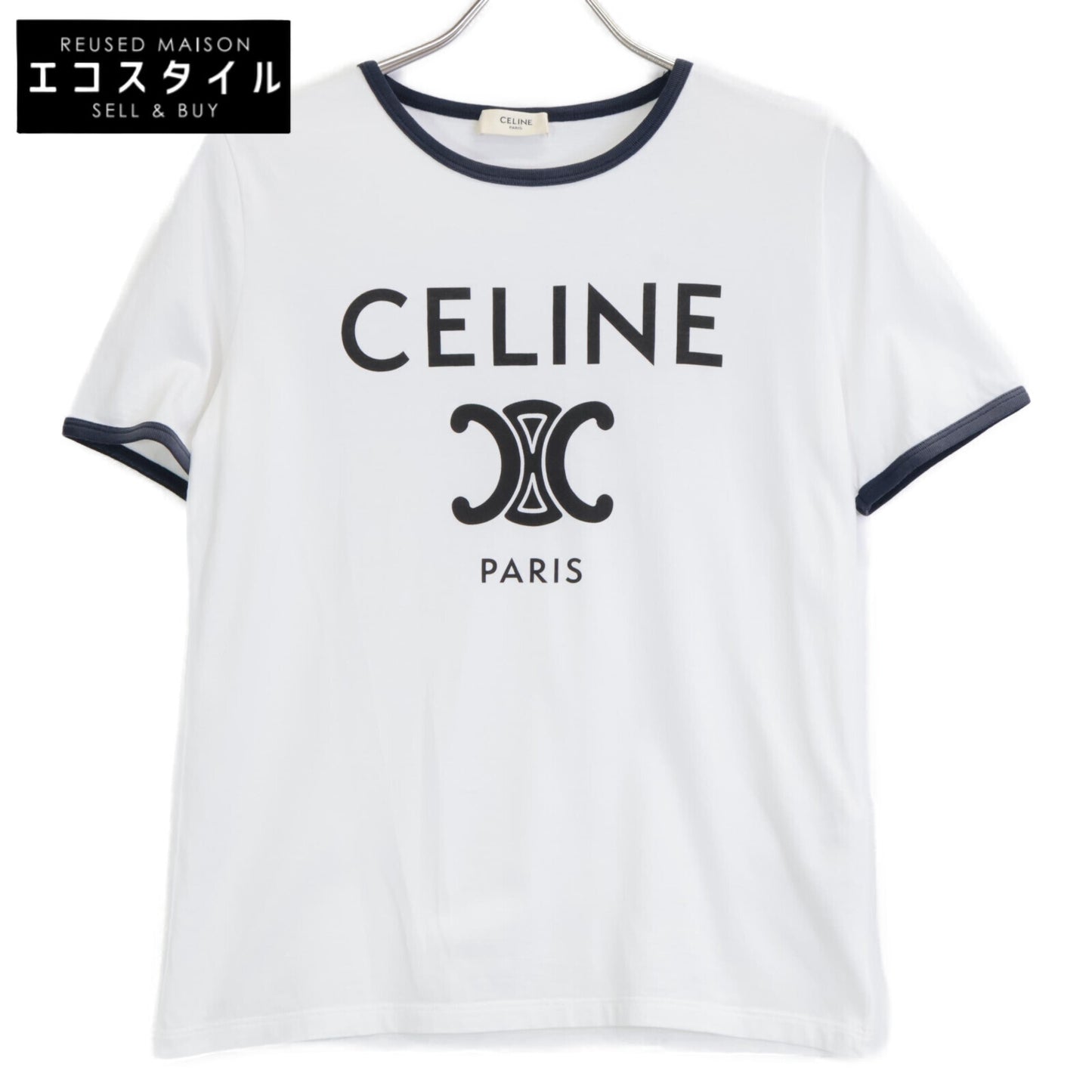 CELINE セリーヌ 2X872671Q ﾎﾜｲﾄ ﾄﾘｵﾝﾌ ｺｯﾄﾝｼﾞｬｰｼﾞｰ Tｼｬﾂ トップス S