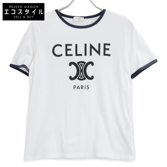 CELINE セリーヌ 2X872671Q ﾎﾜｲﾄ ﾄﾘｵﾝﾌ ｺｯﾄﾝｼﾞｬｰｼﾞｰ Tｼｬﾂ トップス S