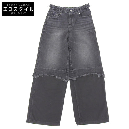 COACH コーチ 美品 コットン ロゴ刺繍 ウォッシュド レイヤードデニムパンツ ボトムス レディース ブラック S CBS06 ボトムス S