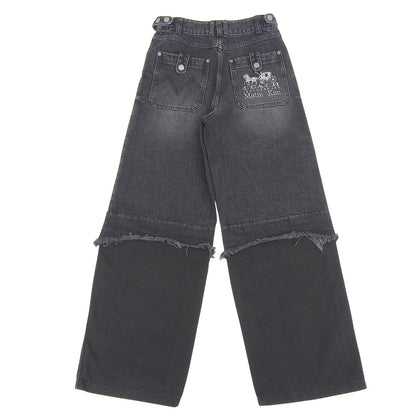 COACH コーチ 美品 コットン ロゴ刺繍 ウォッシュド レイヤードデニムパンツ ボトムス レディース ブラック S CBS06 ボトムス S