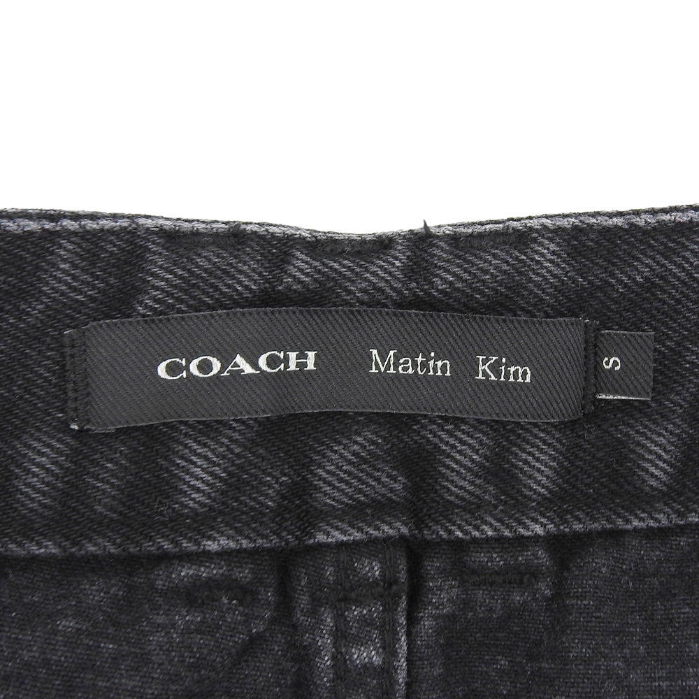 COACH コーチ 美品 コットン ロゴ刺繍 ウォッシュド レイヤードデニムパンツ ボトムス レディース ブラック S CBS06 ボトムス S