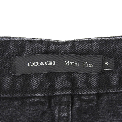 COACH コーチ 美品 コットン ロゴ刺繍 ウォッシュド レイヤードデニムパンツ ボトムス レディース ブラック S CBS06 ボトムス S