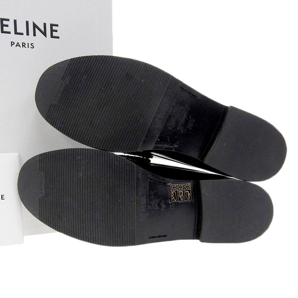 CELINE セリーヌ 美品 LUCO/ルコ ポリッシュドブルスキン トリオンフメタルピース フラットローファー ブラック×ゴールド 335813602C シューズ 38.5