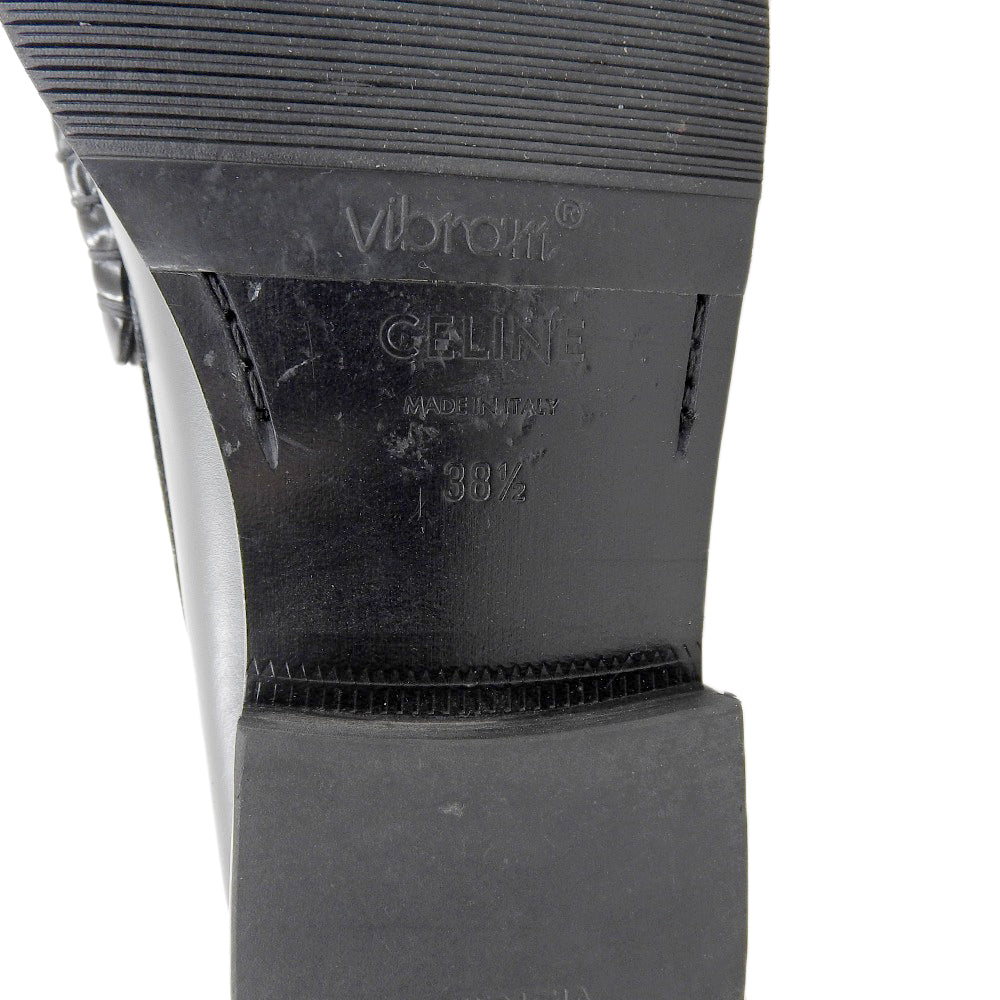 CELINE セリーヌ 美品 LUCO/ルコ ポリッシュドブルスキン トリオンフメタルピース フラットローファー ブラック×ゴールド 335813602C シューズ 38.5