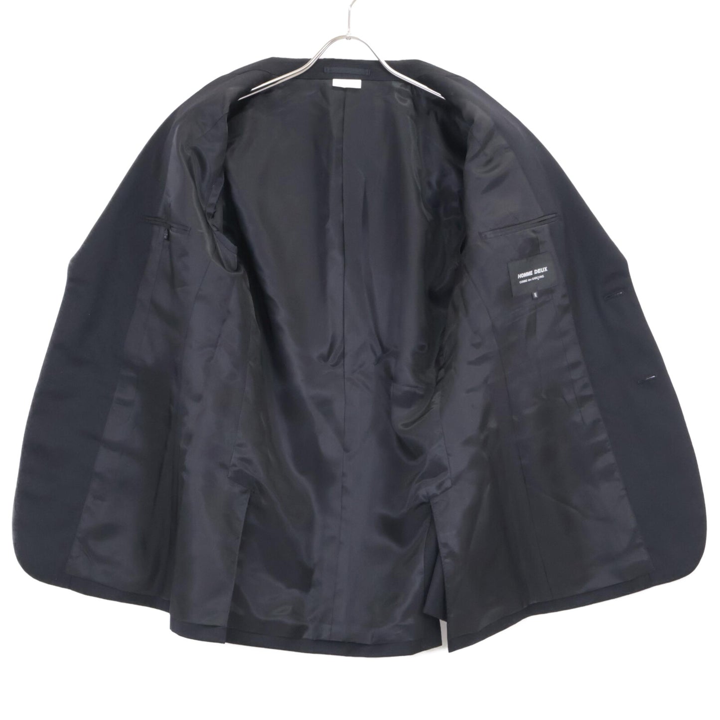 COMMEdesGARCONS HOMME DEUX コムデギャルソンオムドゥ DR-J026 ﾌﾞﾗｯｸ ｳｰﾙ100 ﾄﾞﾋﾞｰ織 ﾄﾞｯﾄ柄 ｻｲﾄﾞﾍﾞﾝﾂ 2Bﾃｰﾗｰﾄﾞｼﾞｬｹｯﾄ ジャケット M