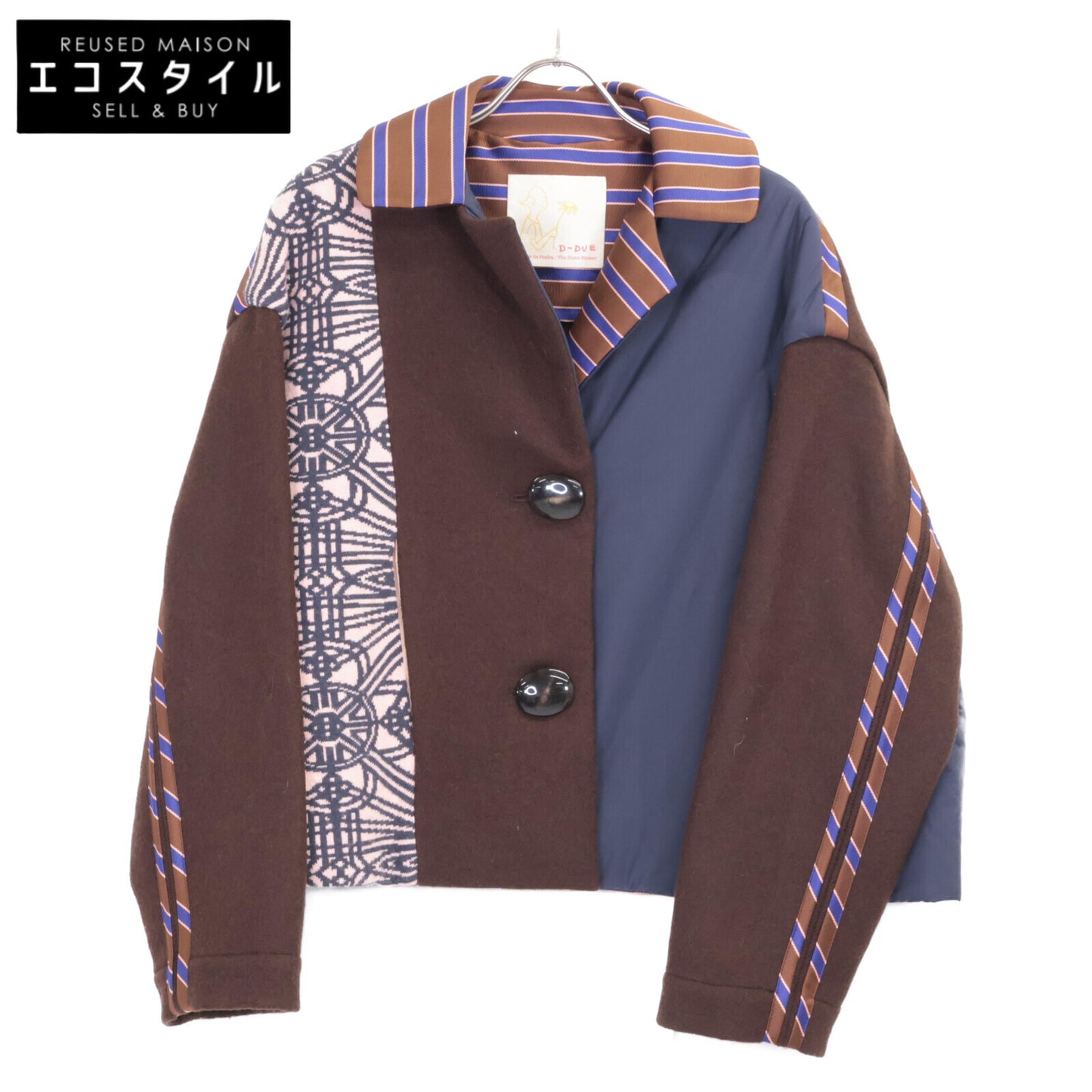 D-due デ ドゥエ ﾌﾞﾗｳﾝ ｳｰﾙ100 切り返し 2Bｼﾞｬｹｯﾄ ジャケット 38