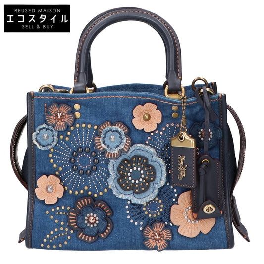 COACH コーチ 【美品/日本限定】M1780-28885 ローグ25 ウィズ ティーローズ デニム リベット 2WAY ハンドバッグ
