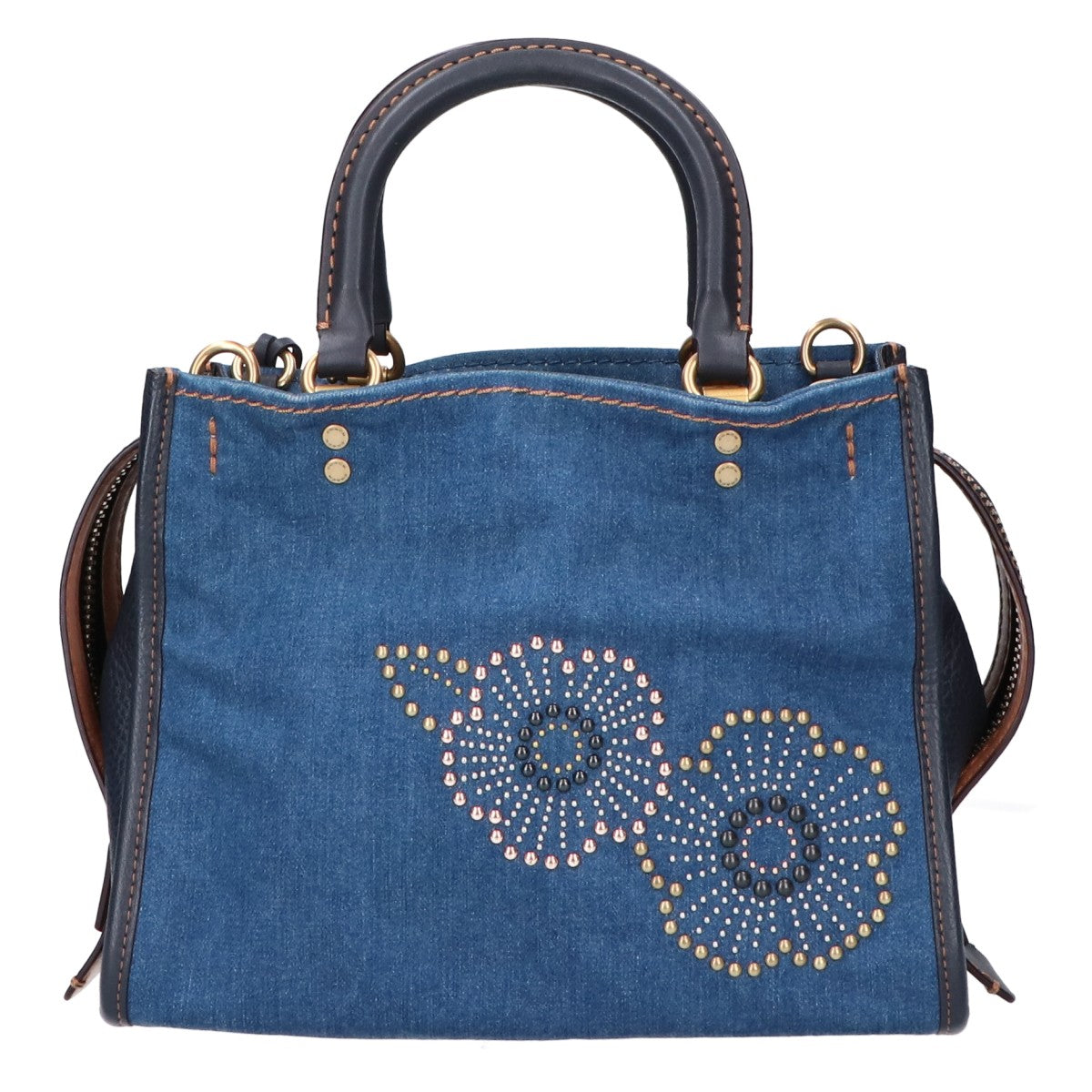 COACH コーチ 【美品/日本限定】M1780-28885 ローグ25 ウィズ ティーローズ デニム リベット 2WAY ハンドバッグ