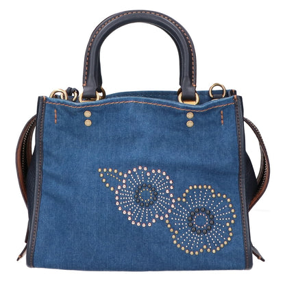 COACH コーチ 【美品/日本限定】M1780-28885 ローグ25 ウィズ ティーローズ デニム リベット 2WAY ハンドバッグ